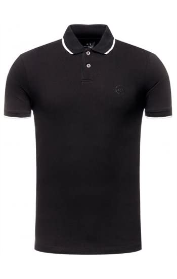 A｜X ARMANI EXCHANGE Mens Short Sleeve Jersey Knit Polo Shirt, Black, Large US