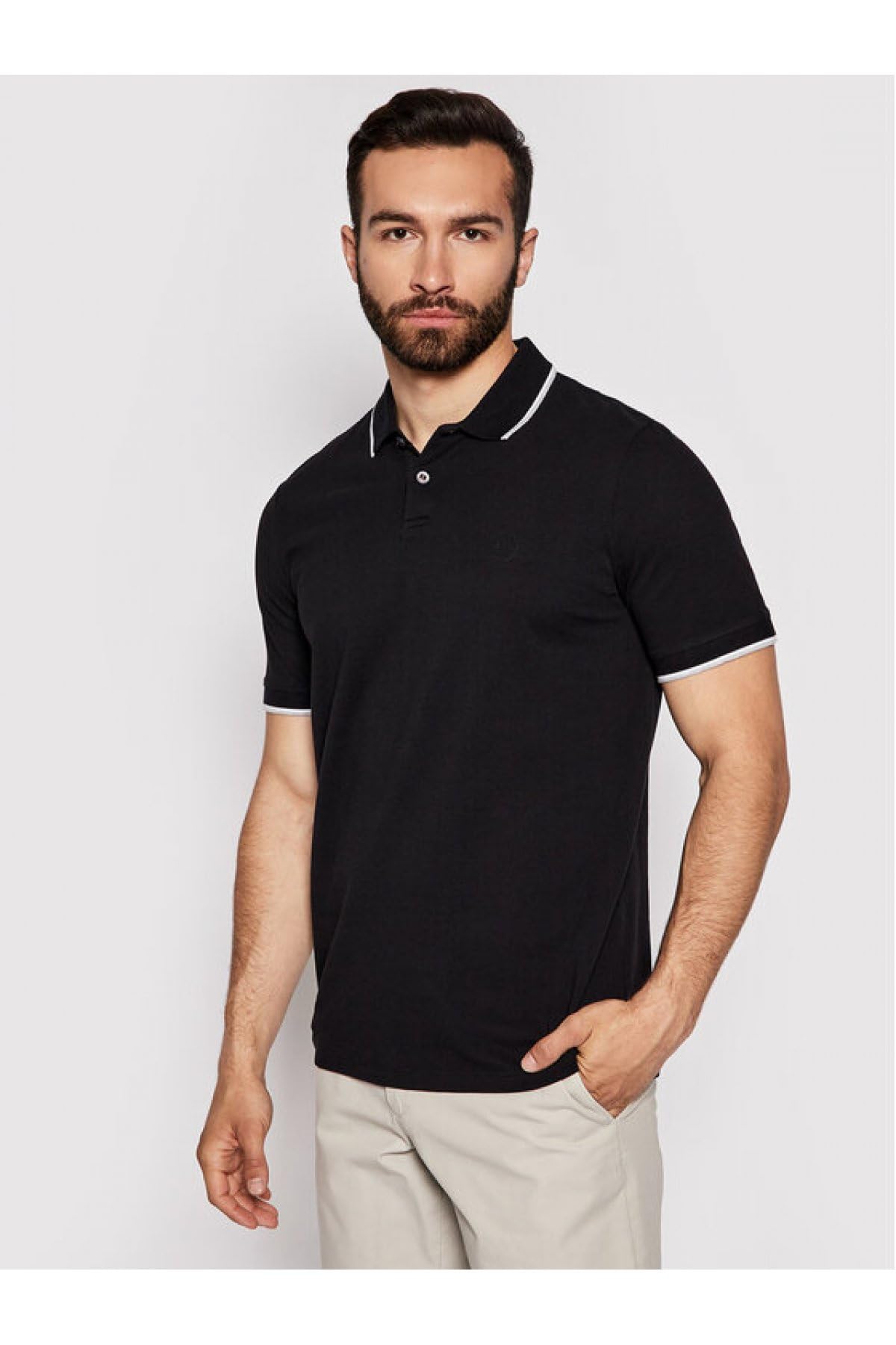 A｜X ARMANI EXCHANGE Mens Short Sleeve Jersey Knit Polo Shirt, Black, Large US