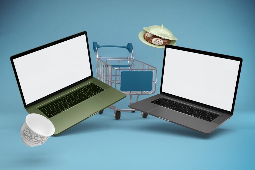 eid shopping trolley laptops perspective view